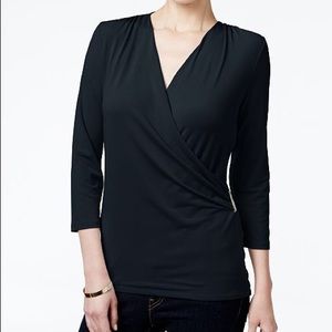 Petite Printed Faux-Wrap Top